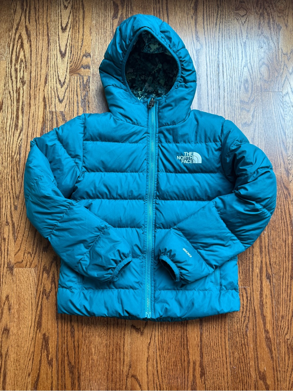 The North Face Teal Reversible Hooded Puffer Jacket Sz 10